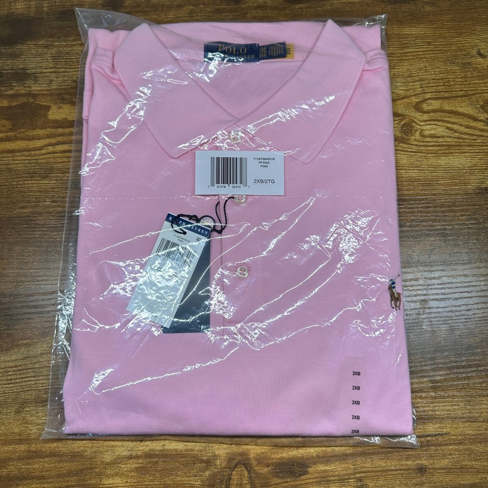 NEW Polo Ralph Lauren Mens Pink Short Sleeve Pique Polo Shirt 2XB Big & Tall